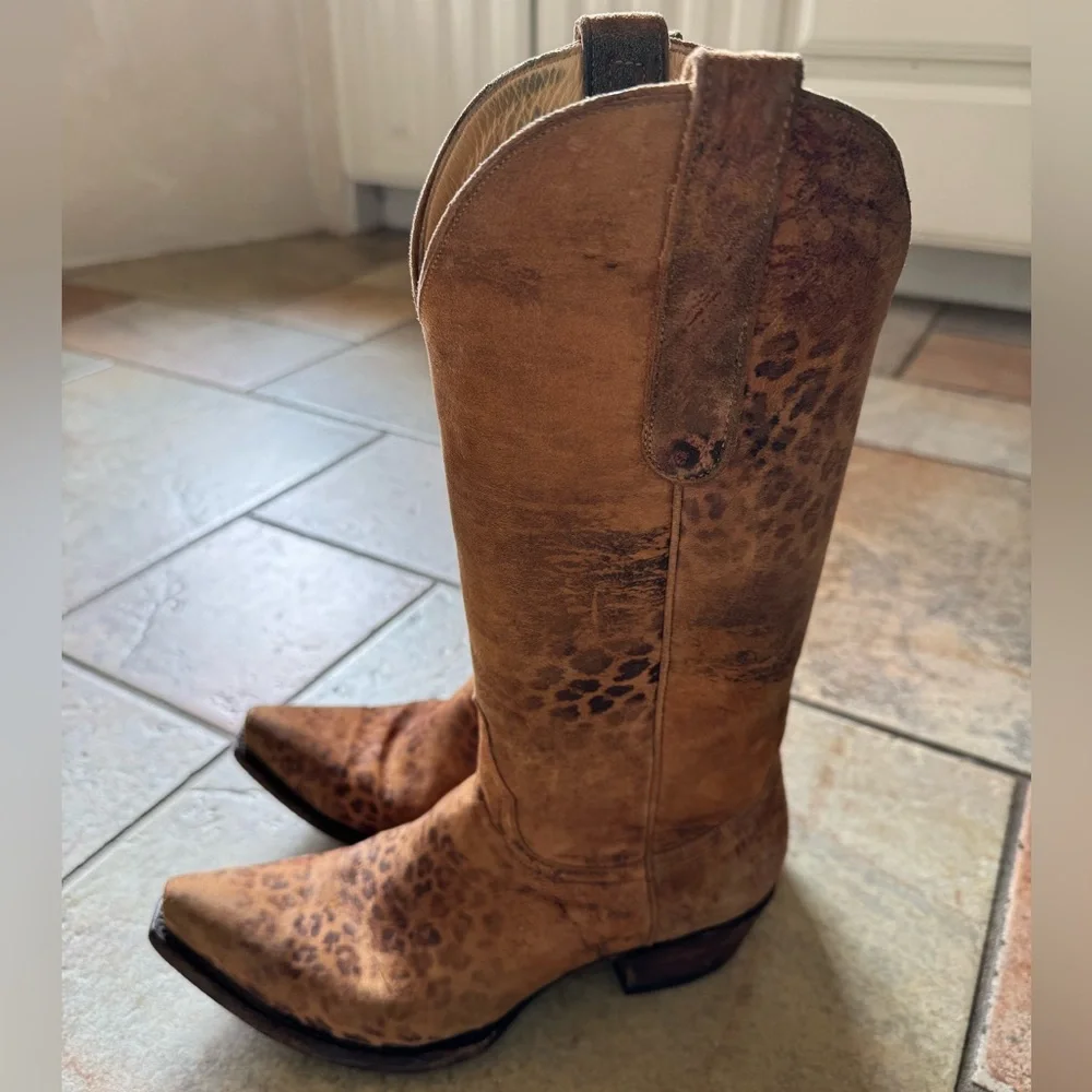 Old Gringo Brown Ocre Leopardito Western Snip Toe Cowgirl Boots For Women’s 7.5B - Picture 4 of 10